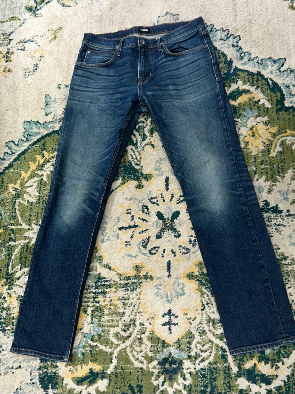 $225 HUDSON men size 33 Blake slim straight leg jeans vintage blue wash perfect!